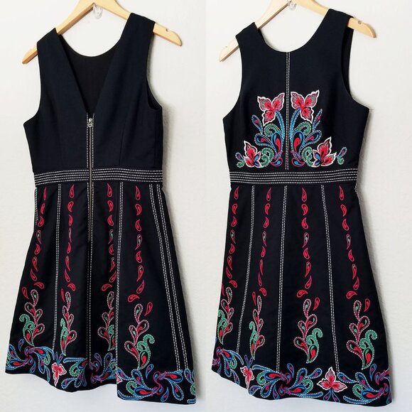 Anthropologie Maeve Chennai Embroidered Paisley Floral Mini Dress Black Size 6 - Picture 5 of 15